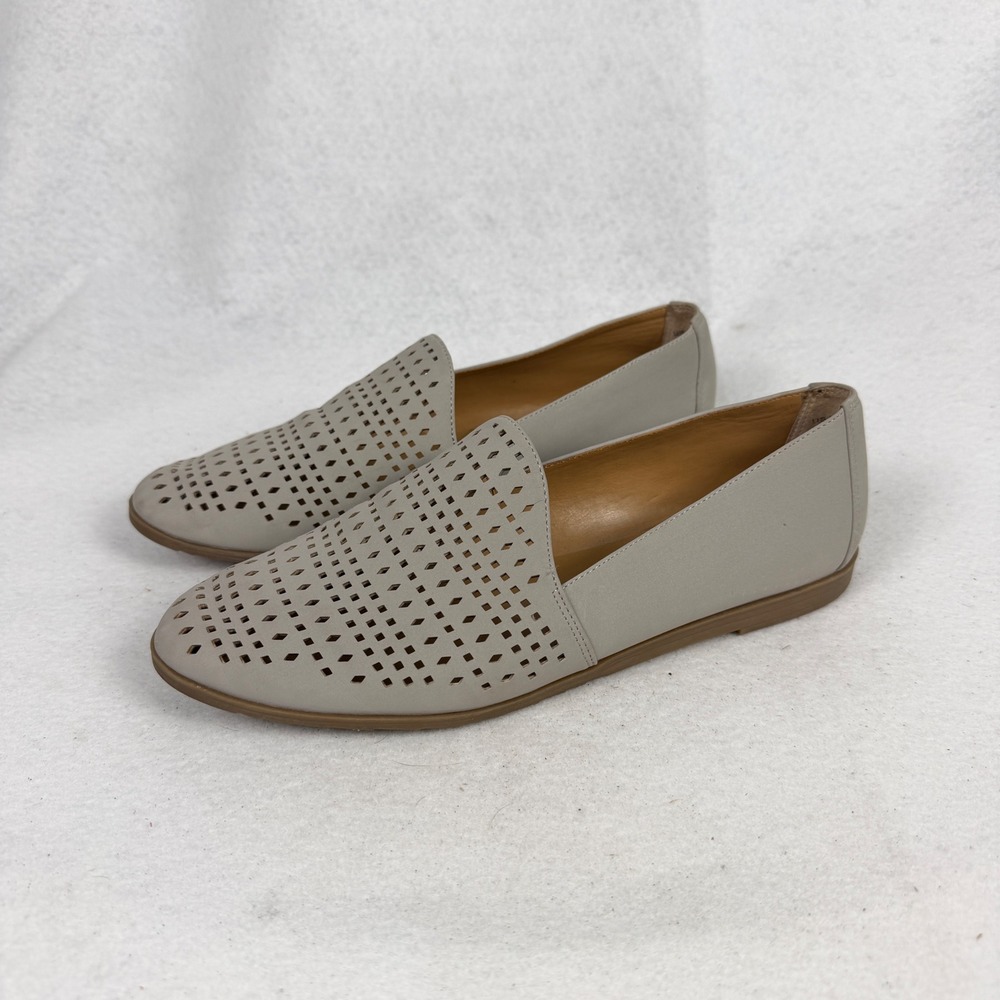 Franco Sarto Factor Loafers Womens 9M Laser Cut Perforated Slip On Gray Taupe